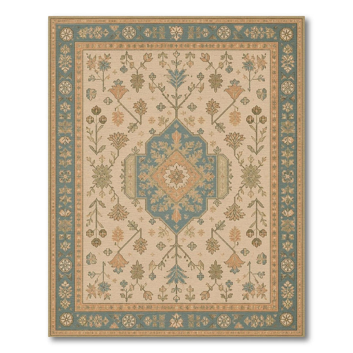 Vintage Teal Floral Medallion Area Rug