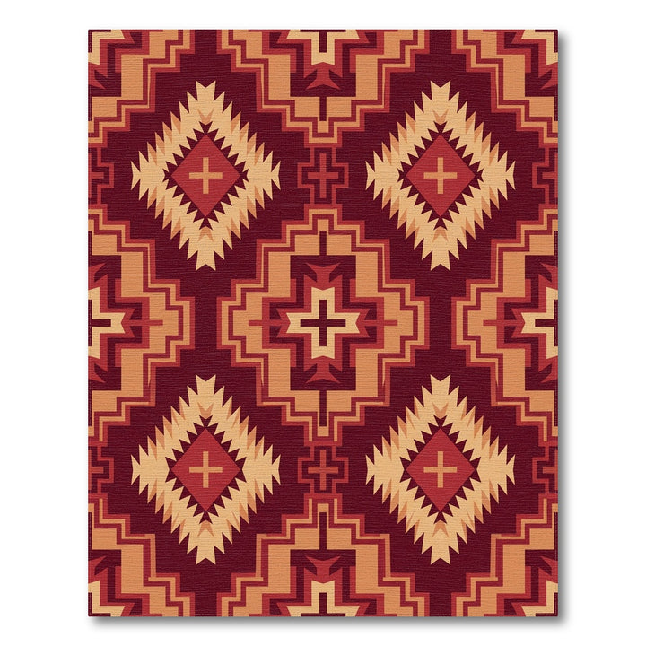 Deep Red Geometric Diamond Sunburst Rug