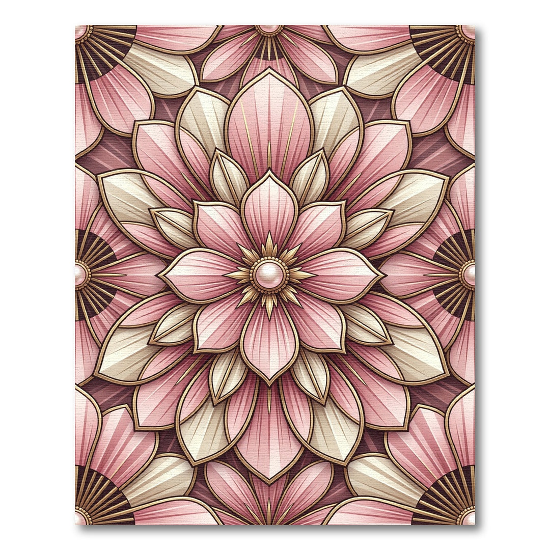 Pink Golden Petal Mandala Rug