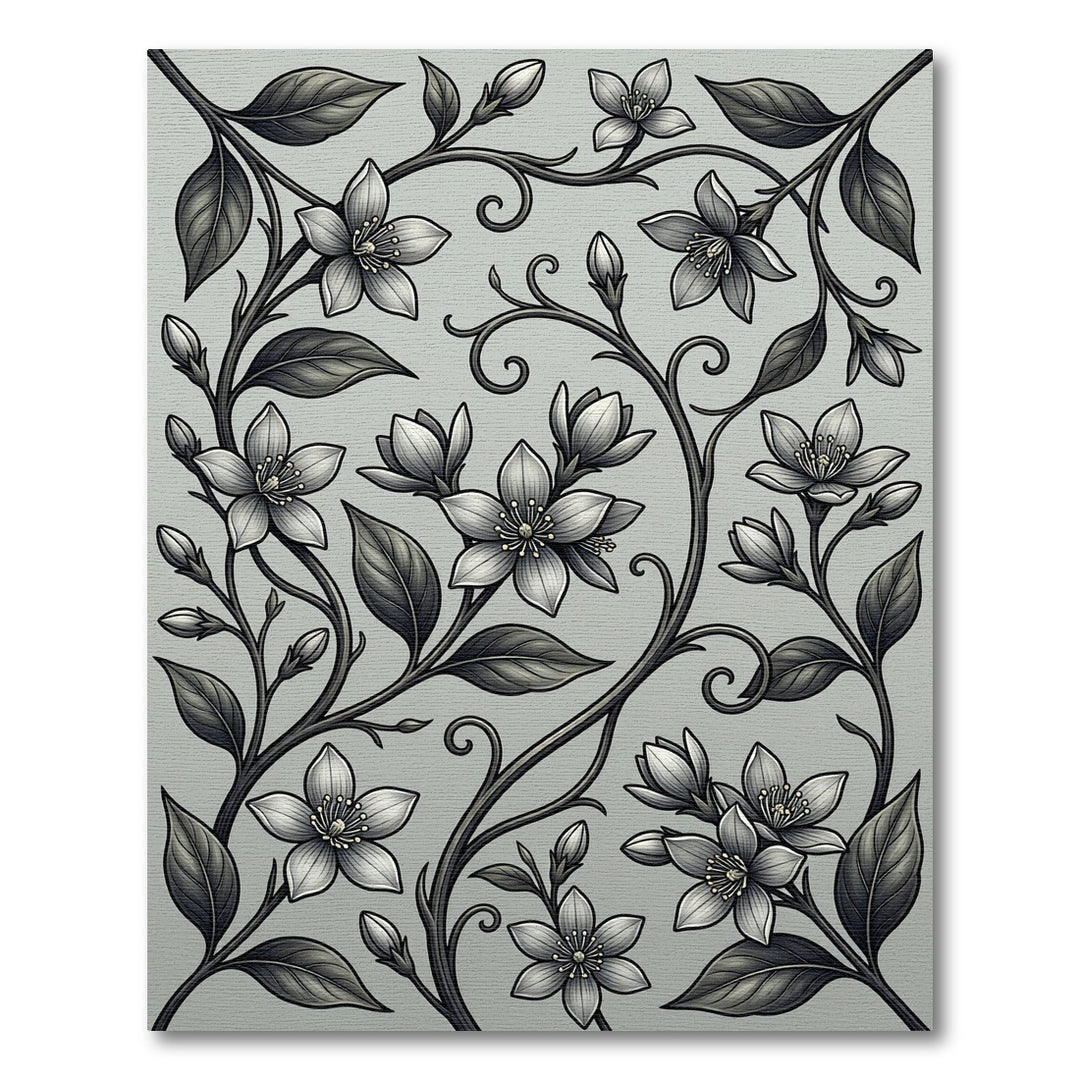 Elegant Silver Floral Vine Rug