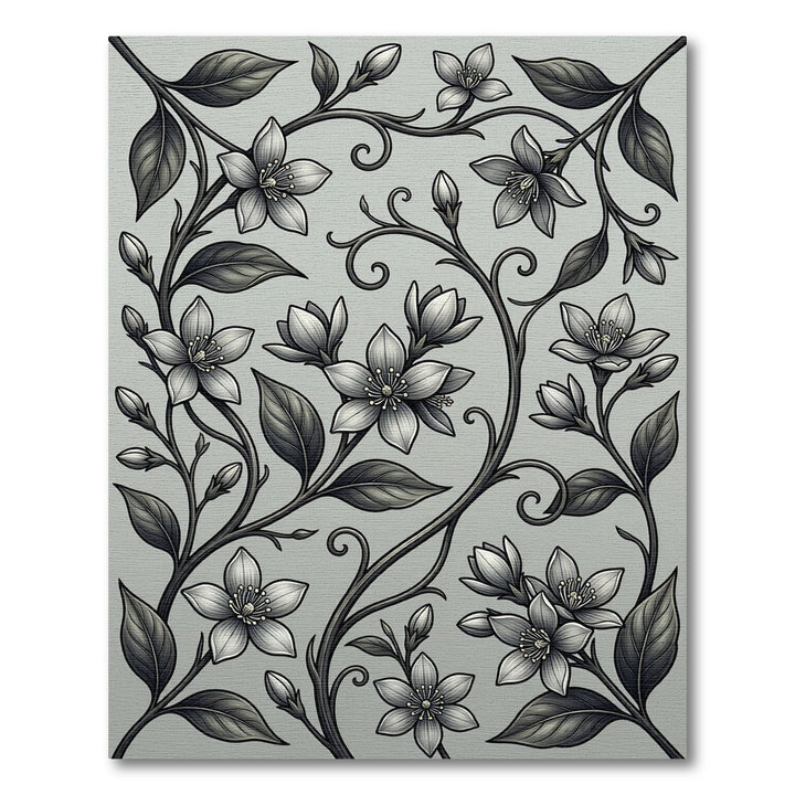 Elegant Silver Floral Vine Rug