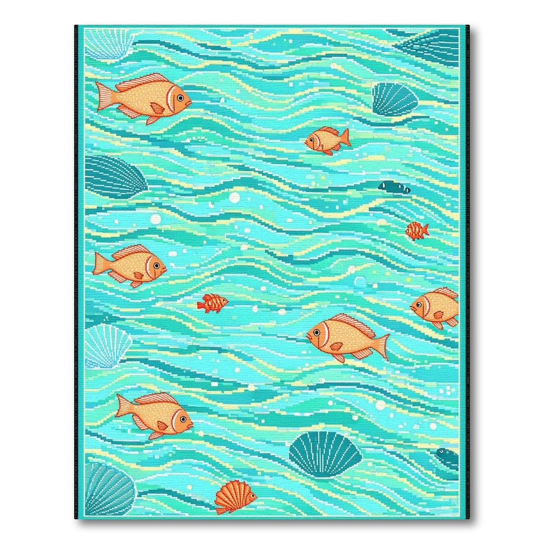 Coastal Fish Waves Area Rug