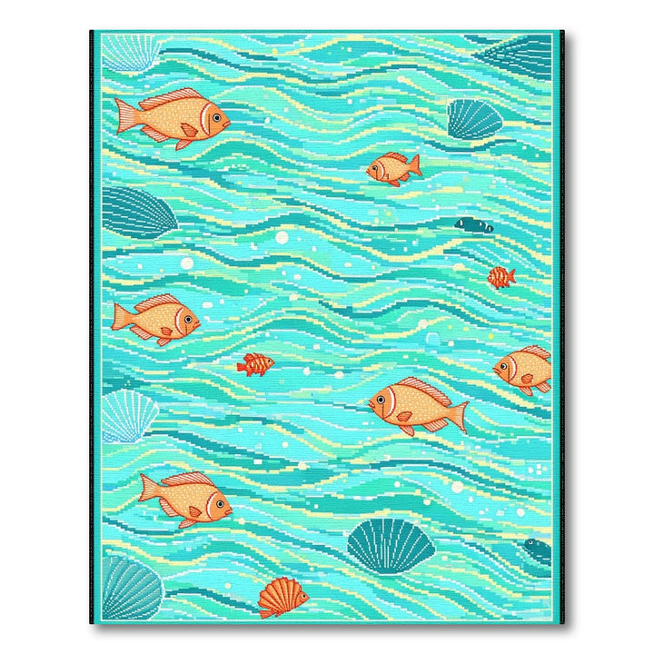 Coastal Fish Waves Area Rug