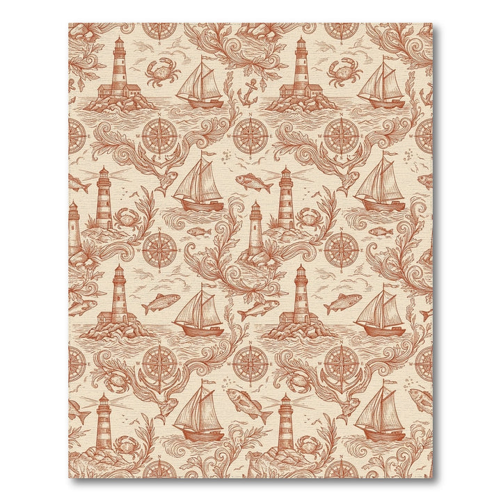 Nautical Old World Lighthouse Sailboat Crab Rug