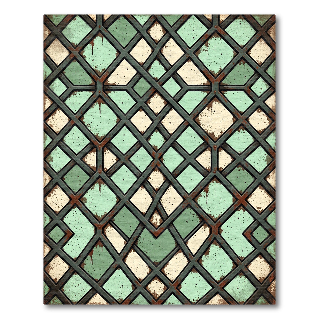 Distressed Teal Diamond Lattice Rug