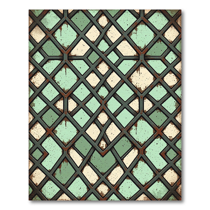 Distressed Teal Diamond Lattice Rug