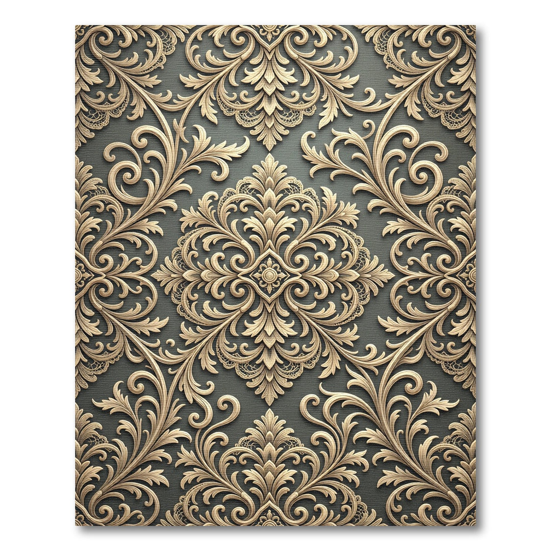 Ornate Gold Baroque Damask Rug