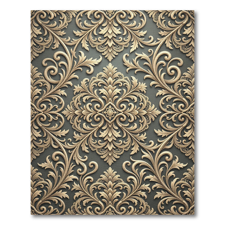 Ornate Gold Baroque Damask Rug