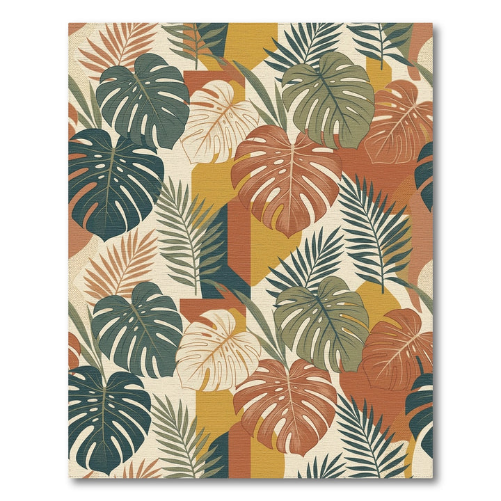 Earthy Terracotta Tropical Monstera Leaves Rug