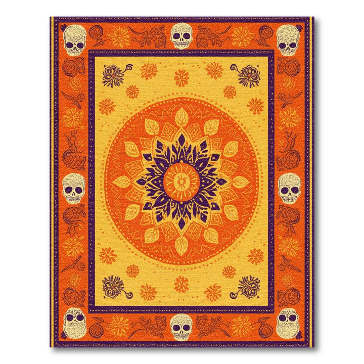 Vibrant Orange Mandala Skull Boho Rug