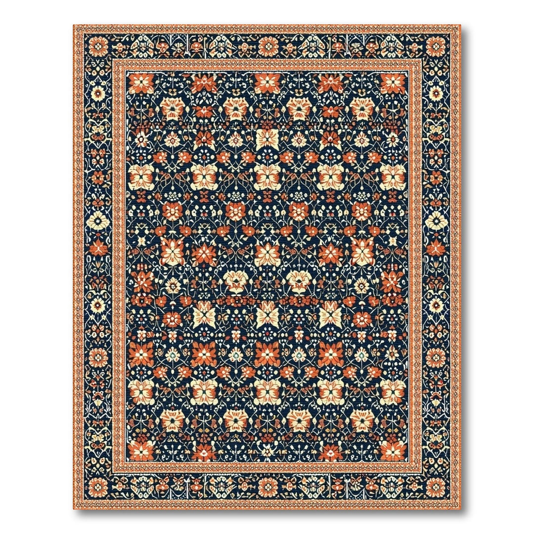 Navy Traditional Persian Navy Blue Floral Persian Area Rug