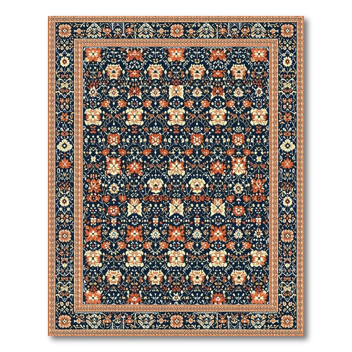 Navy Traditional Persian Navy Blue Floral Persian Area Rug