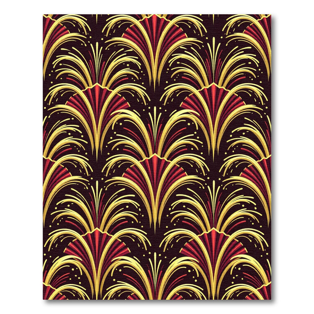 Golden Red Fanburst Art Deco Rug