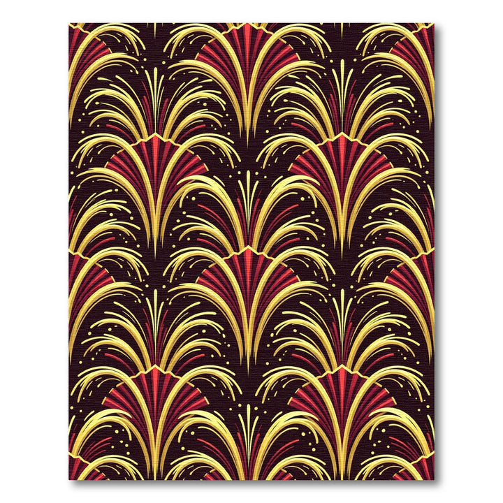 Golden Red Fanburst Art Deco Rug