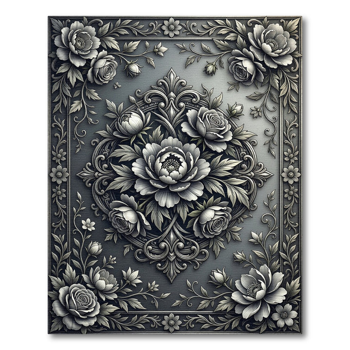 Elegant Monochrome Floral Ornament Rug