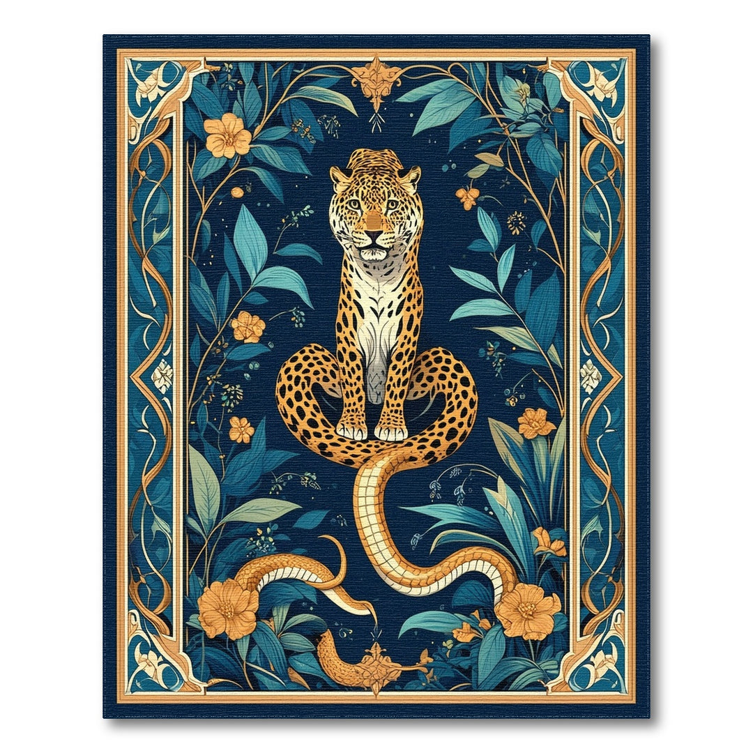 Blue Jungle Leopard Serpent Area Rug