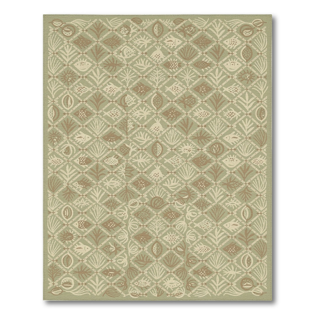 Green Coastal Fish and Pineapple Area Rug