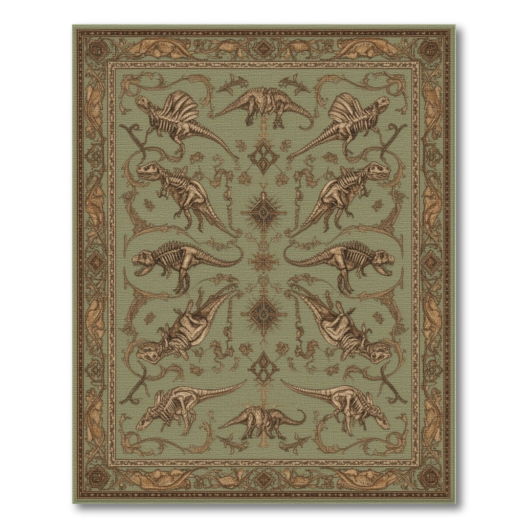 Green Dinosaur Skeleton Vintage Area Rug