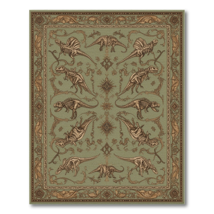 Green Dinosaur Skeleton Vintage Area Rug