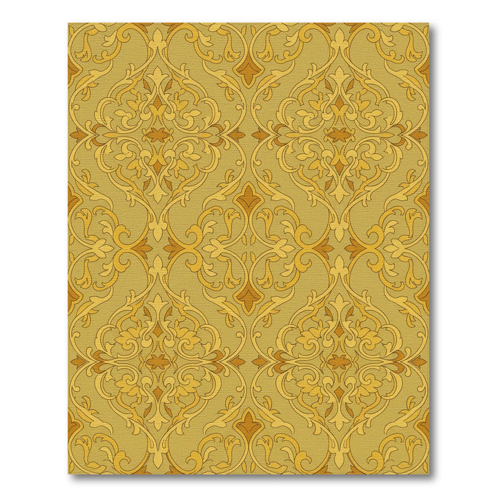 Golden Ochre Scrollwork Baroque Rug