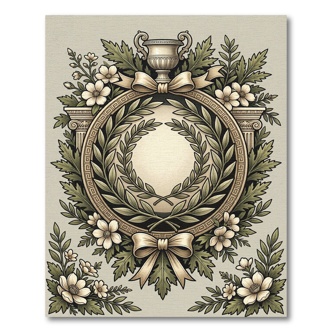 Elegant Laurel Wreath Floral Crest Rug