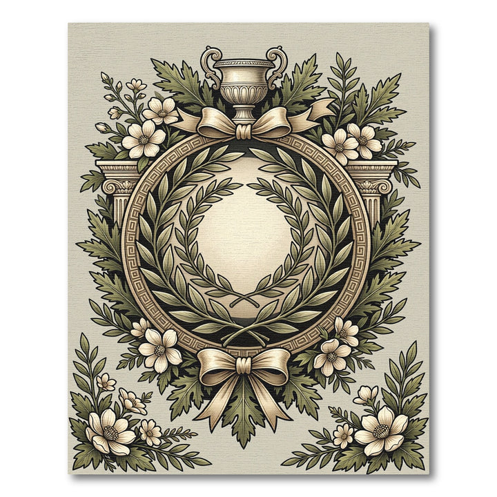 Elegant Laurel Wreath Floral Crest Rug