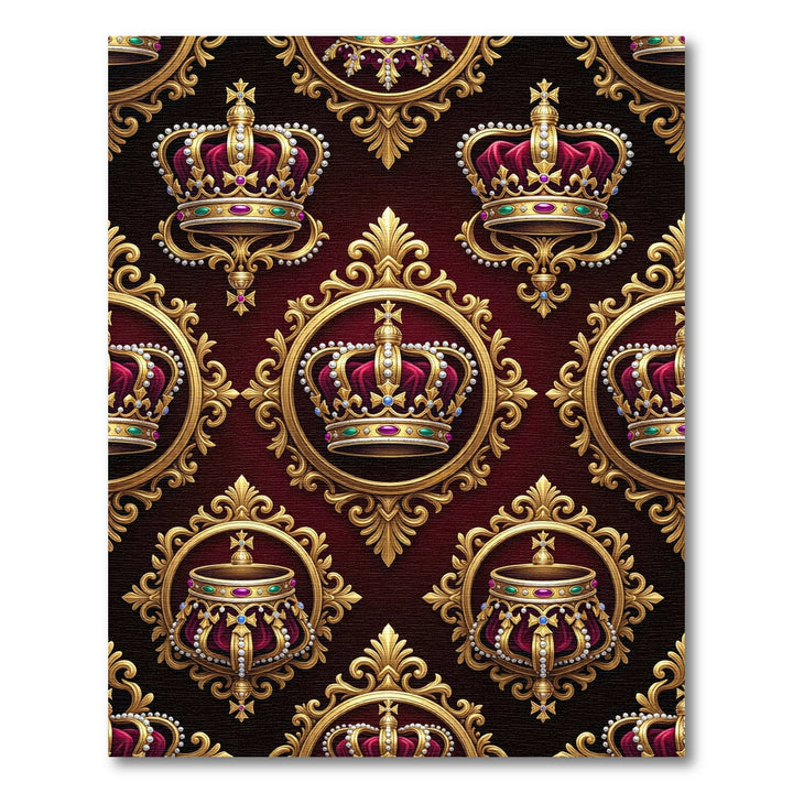 Regal Crimson Gold Crown Emblem Rug