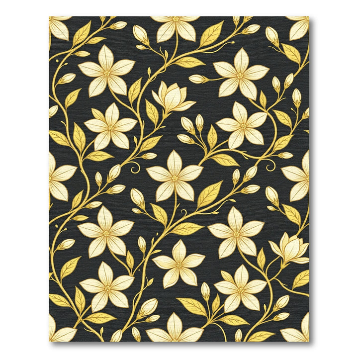 Golden Floral Vine Black Rug