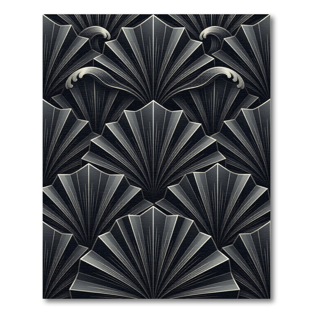 Art Deco Black Fan Waves Rug