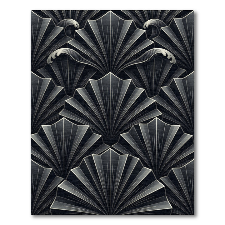 Art Deco Black Fan Waves Rug