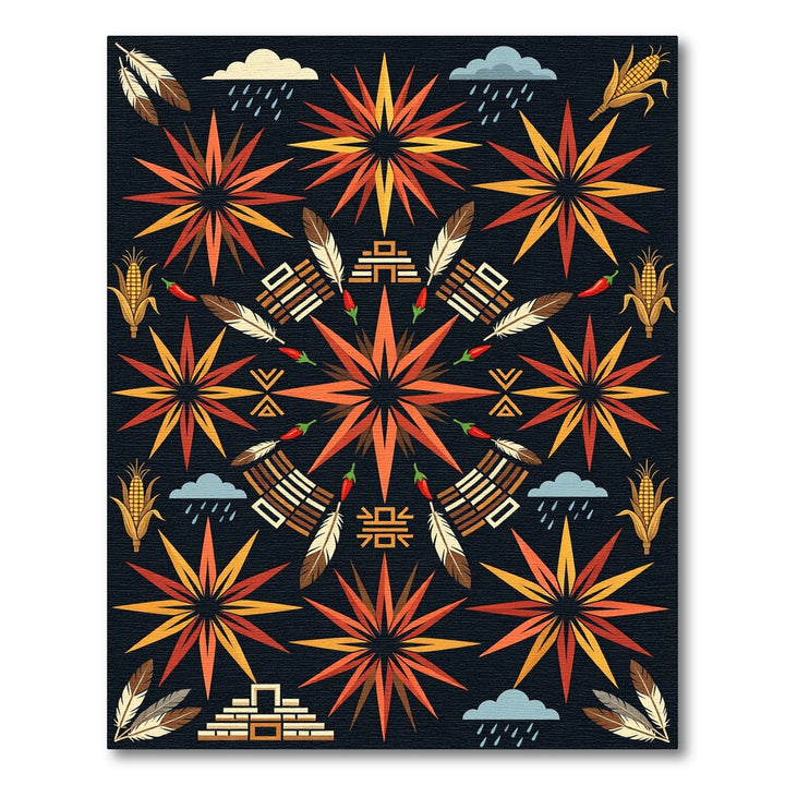 Navajo Sun Corn Chili Feathers Rug
