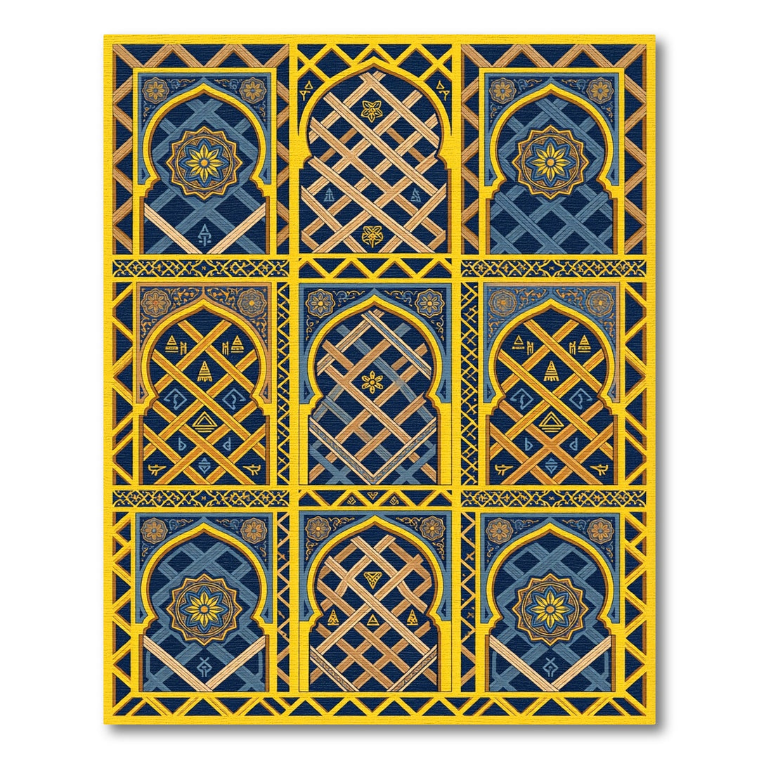 Azure Geometric Arches Rug
