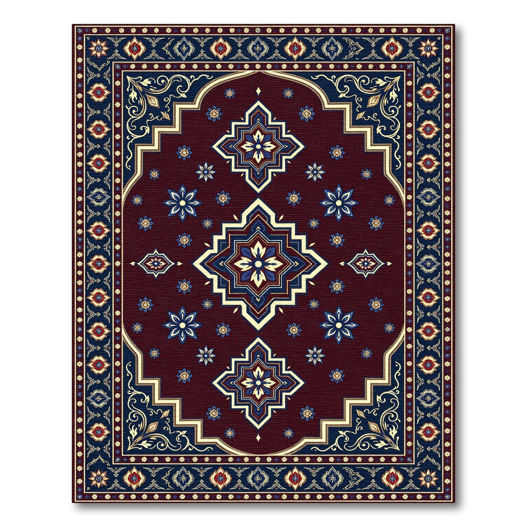 Deep Burgundy Geometric Medallion Rug
