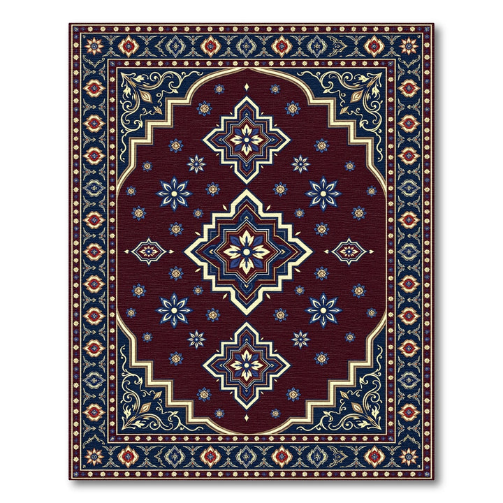 Deep Burgundy Geometric Medallion Rug