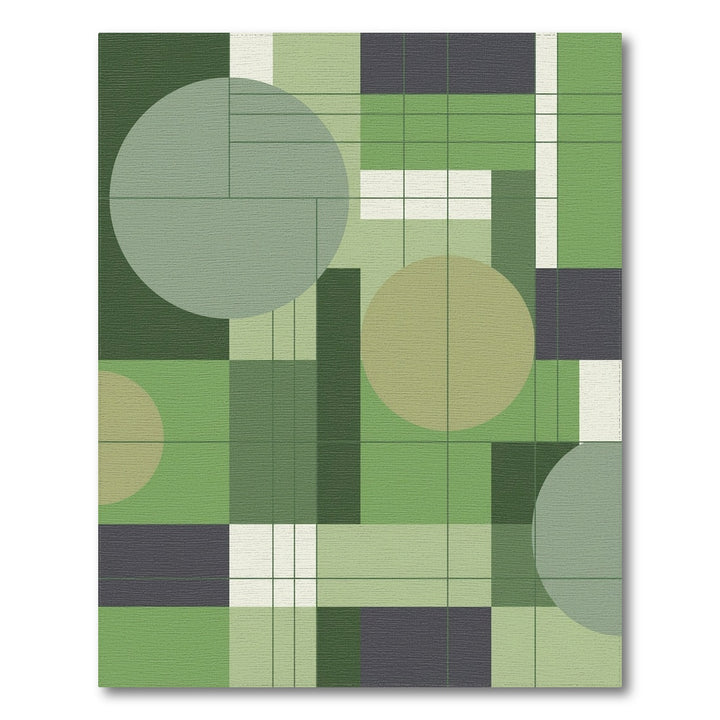 Abstract Green Geometric Circles and Squares Rug