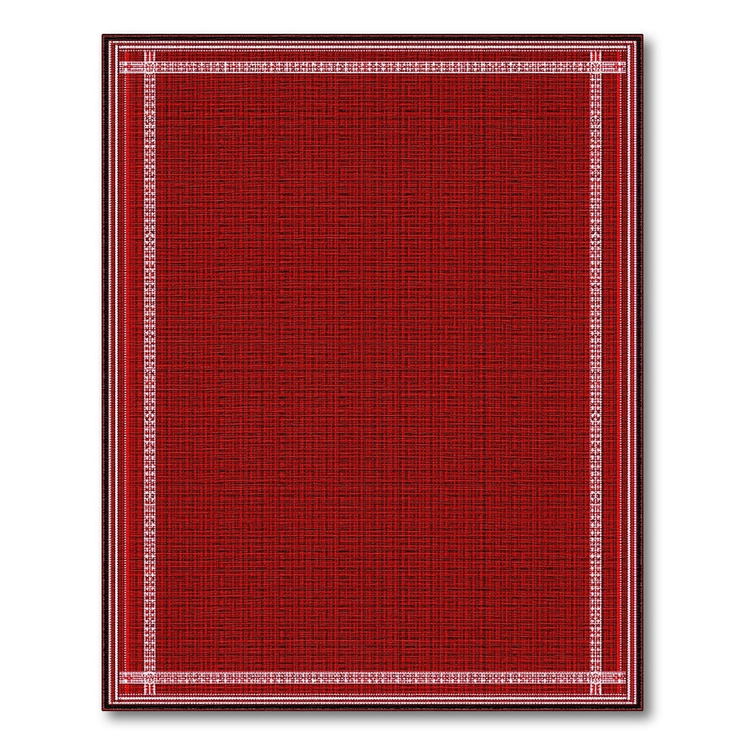 Red Area Rug with White Geometric Border