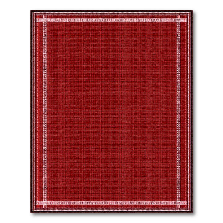 Red Area Rug with White Geometric Border