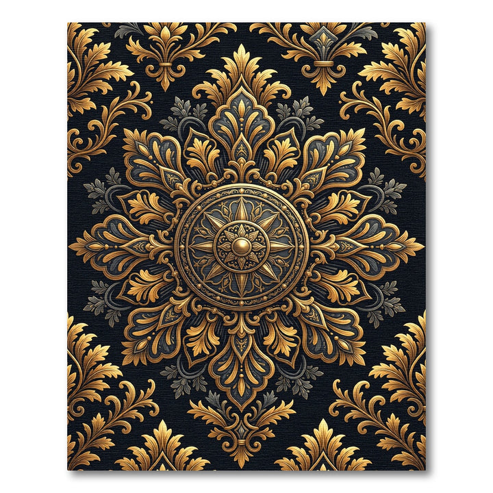 Ornate Gold Black Floral Filigree Rug