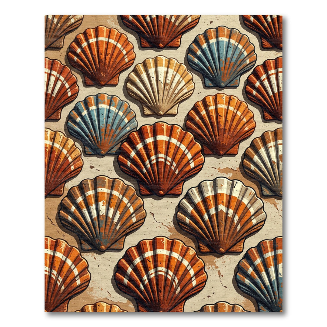 Coastal Orange And Blue Shell Pattern Rug