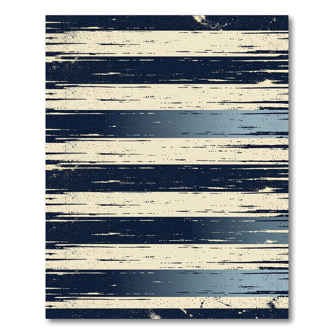 Abstract Navy Cream Distressed Stripe Rug