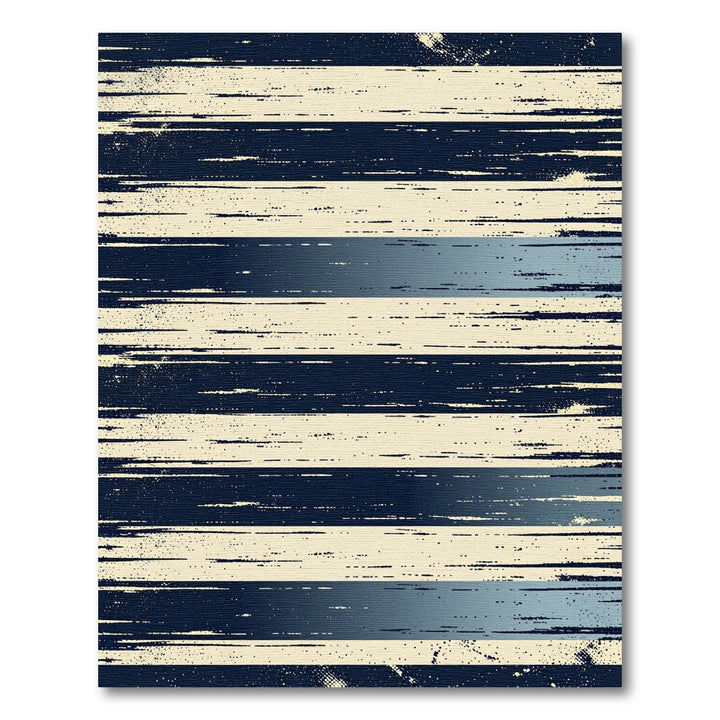 Abstract Navy Cream Distressed Stripe Rug