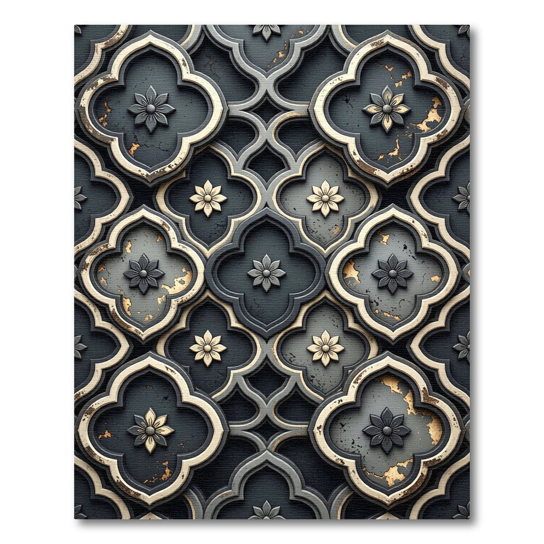 Dark Quatrefoil Floral Embossed Rug