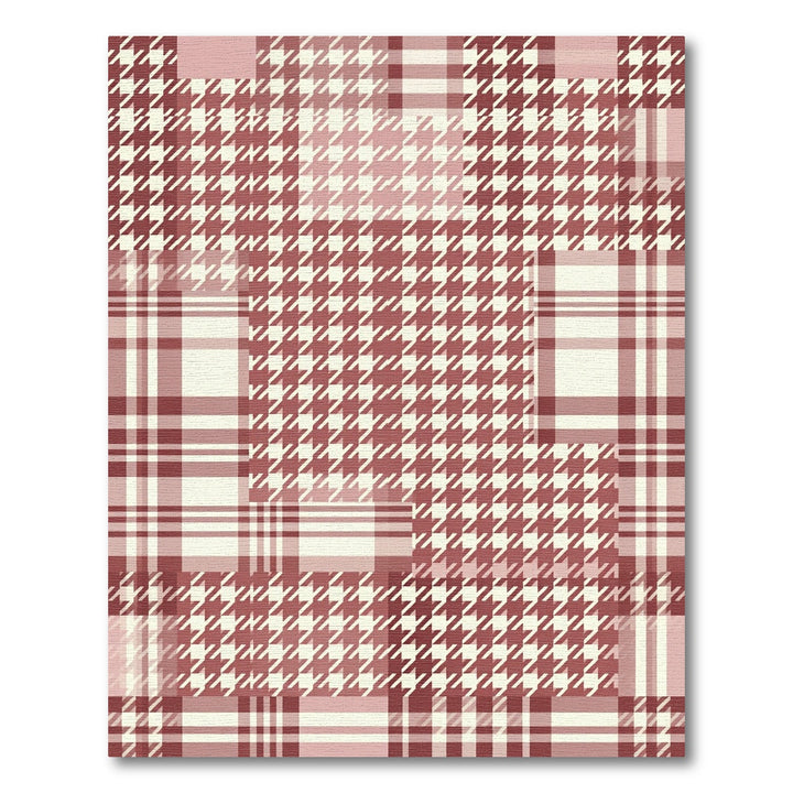 Red and Cream Houndstooth Patchwork Rug