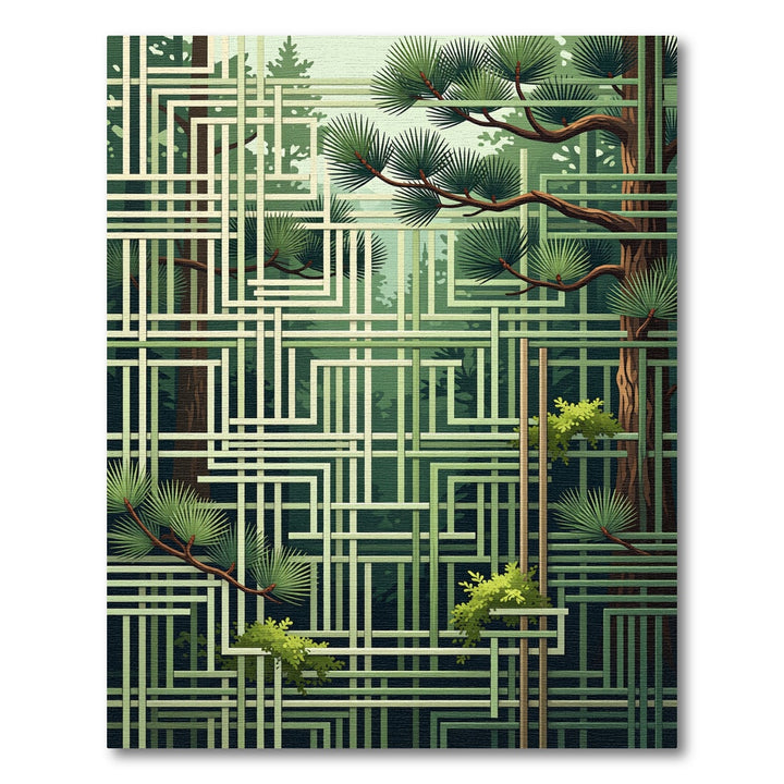 Green Geometric Forest Intertwined Accents Rug