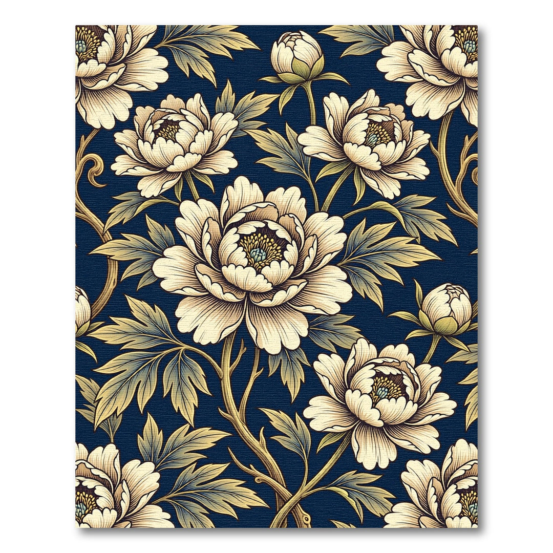 Vintage Cream Peony Floral Navy Rug