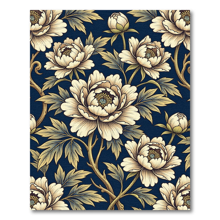 Vintage Cream Peony Floral Navy Rug