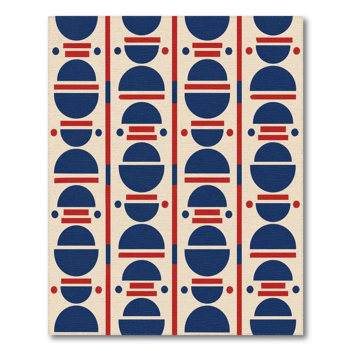Navy Blue Red Geometric Area Rug