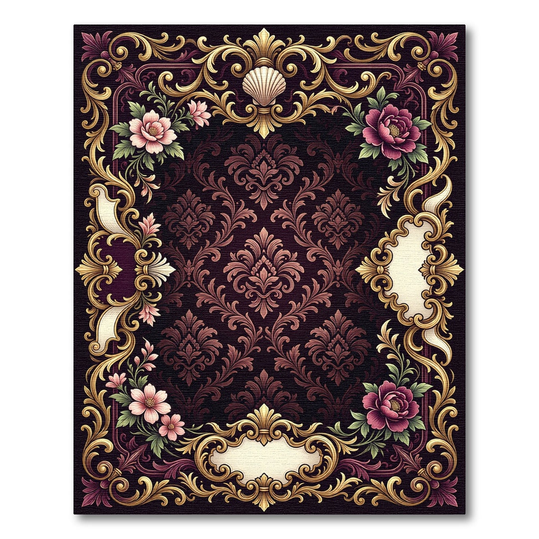 Ornate Crimson Floral Scroll Emblem Rug