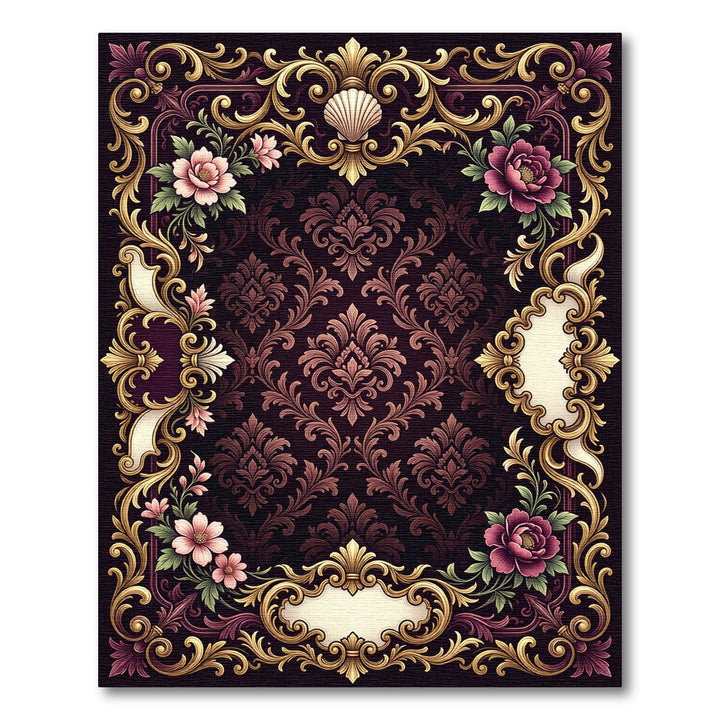 Ornate Crimson Floral Scroll Emblem Rug