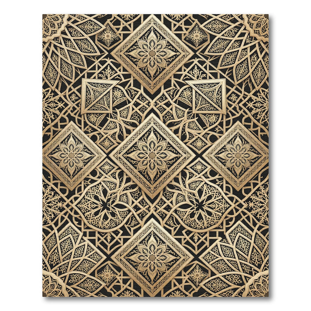 Geometric Golden Arabesque Square Rug